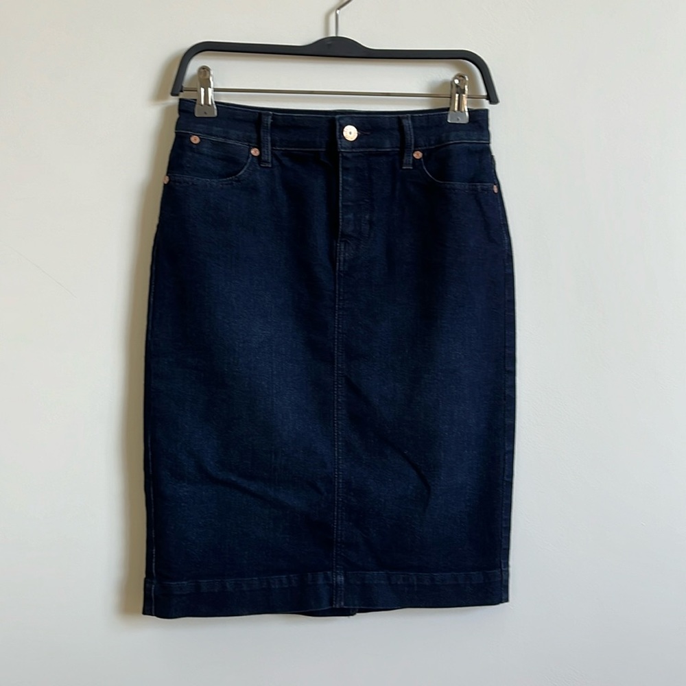 -Talbots Knee-length Dark Denim Straight Pencil Skirt Size 2 Petite